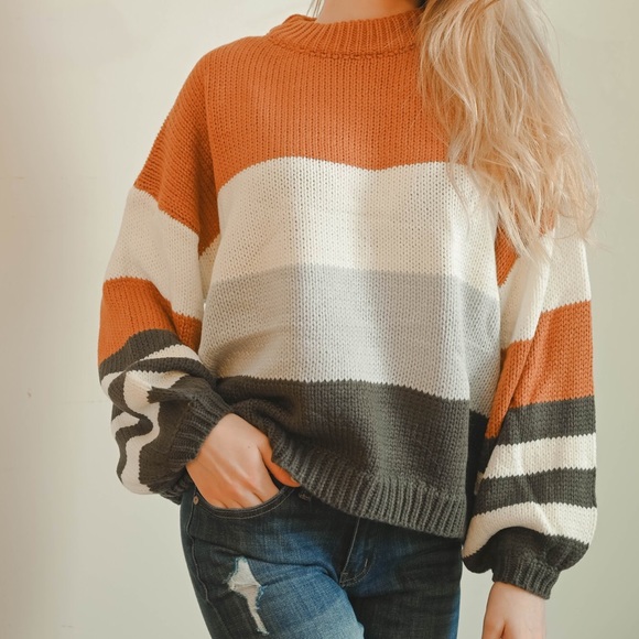 boutique Sweaters - LAST CHANCE New Earth Tone Stripe Boutique Sweater